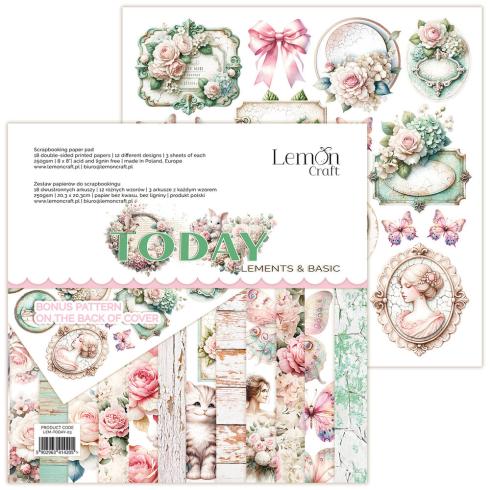 LemonCraft - Designpapier "Today" Elements & Basics Paper Pad 8x8 Inch - 18 Bogen