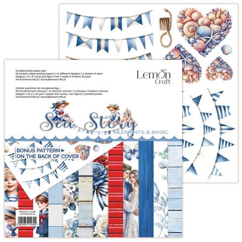 LemonCraft - Designpapier "Sea Story" Elements & Basic Paper Pad 8x8 Inch - 18 Bogen