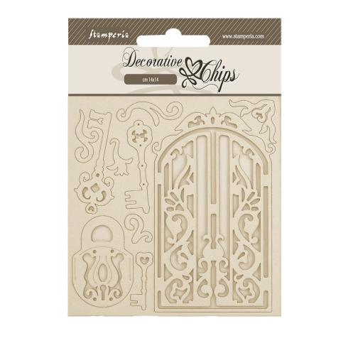 Stamperia - Holzteile 14x14 cm "Gate and Key" Decorative Chips