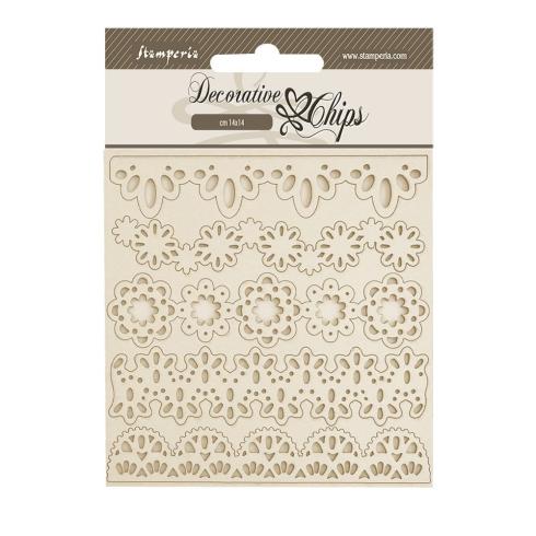 Stamperia - Holzteile 14x14 cm "Lace Borders" Decorative Chips