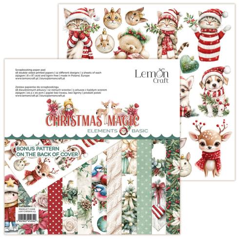 LemonCraft - Designpapier "Christmas Magic" Elements & Basic Paper Pad 8x8 Inch - 18 Bogen