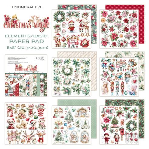 LemonCraft - Designpapier "Christmas Magic" Elements & Basic Paper Pad 8x8 Inch - 18 Bogen