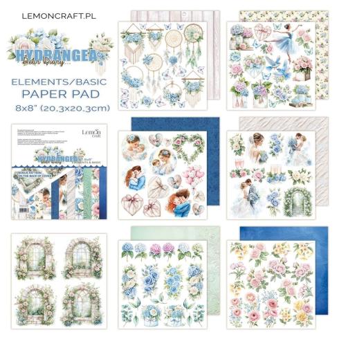 LemonCraft - Designpapier "Dear Diary Hydrangea" Elements & Basic Paper Pad 8x8 Inch - 18 Bogen