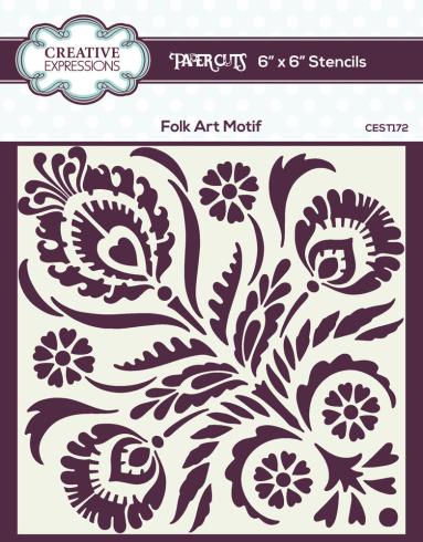 Creative Expressions - Schablone 6x6 Inch "Folk Art Motif" Stencil Design by Cathie Shuttöeworth