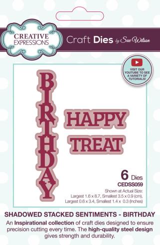 Creative Expressions - Stanzschablone "Birthday Shadowed Stacked Sentiment" Craft Dies Design by Sue Wilson