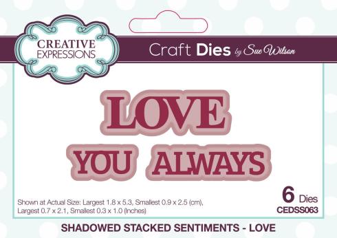 Creative Expressions - Stanzschablone "Love Shadowed Stacked Sentiment" Craft Dies Design by Sue Wilson