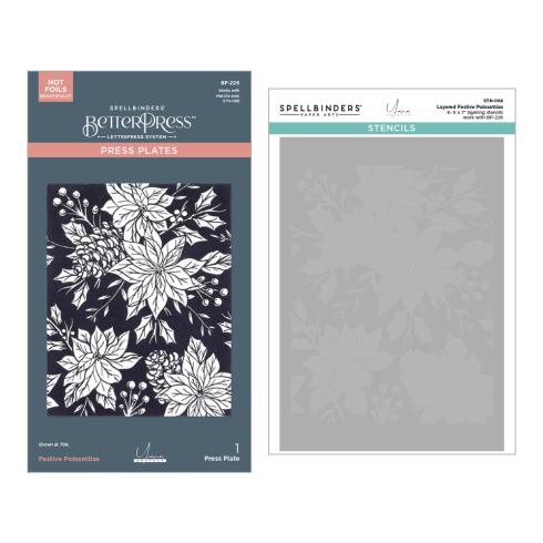 Spellbinders - Buchdrucktechnik "Festive Poinsettias" BetterPress Plate & Stencil