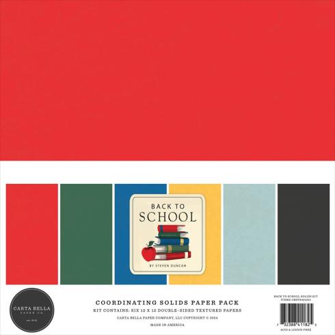 Carta Bella - Cardstock "Back To School" Coordinating Solids Paper Pack 12x12 Inch - 6 Bogen