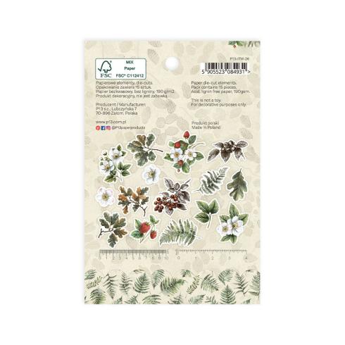 Piatek P13 - Stanzteile "Into the Woods" Die Cuts Ephemera Flower & Leaves 