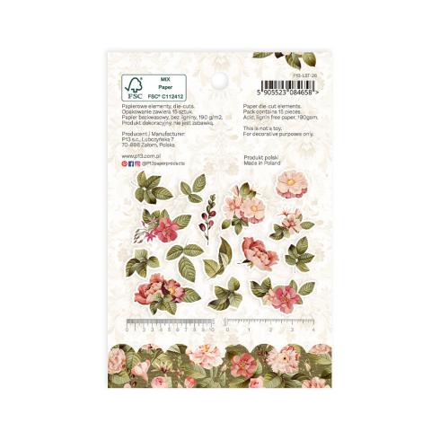 Piatek P13 - Stanzteile "Love Stories" Die Cuts Ephemera Flower & Leaves 