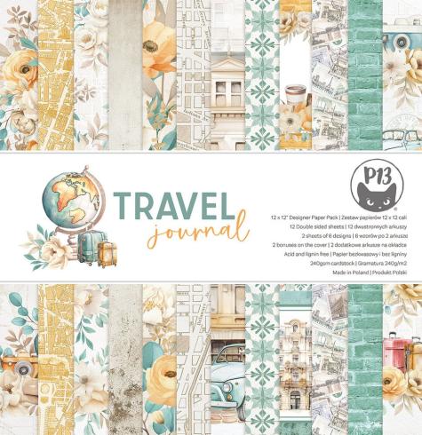 Piatek P13 - Designpapier "Travel Journal" Paper Pack 12x12 Inch - 12 Bogen