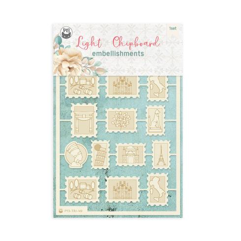 Piatek P13 - Stanzteile "Travel Journal" Chipboard Embellishments 06