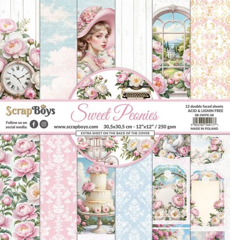 ScrapBoys - Designpapier "Sweet Peonies" Paper Pack 12x12 Inch - 12 Bogen