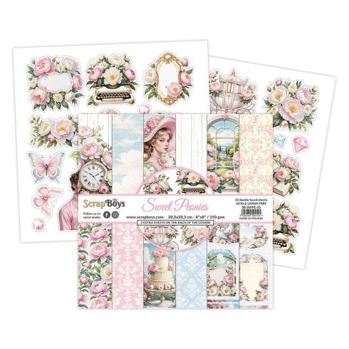 ScrapBoys - Designpapier "Sweet Peonies" Paper Pack 8x8 Inch - 12 Bogen