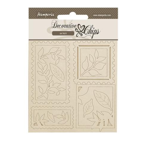 Stamperia - Holzteile 14x14 cm "Stamps" Decorative Chips