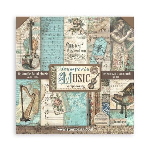 Stamperia - Designpapier "Music" Paper Pack 8x8 Inch - 10 Bogen