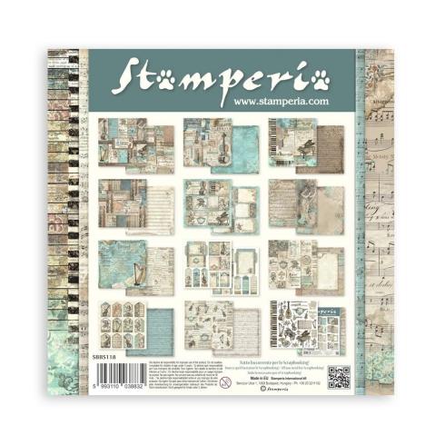 Stamperia - Designpapier "Music" Paper Pack 8x8 Inch - 10 Bogen