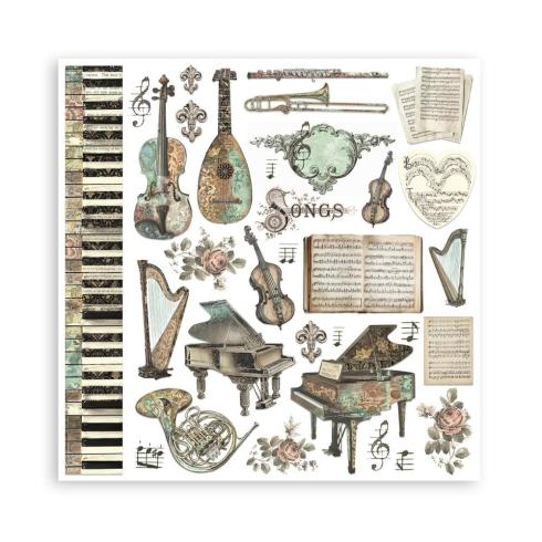 Stamperia - Designpapier "Music" Paper Pack 8x8 Inch - 10 Bogen