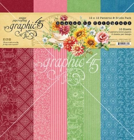 Graphic 45 - Designpapier "Season to Celebrate" Patterns & Solid Pad 12x12 Inch - 16 Bogen