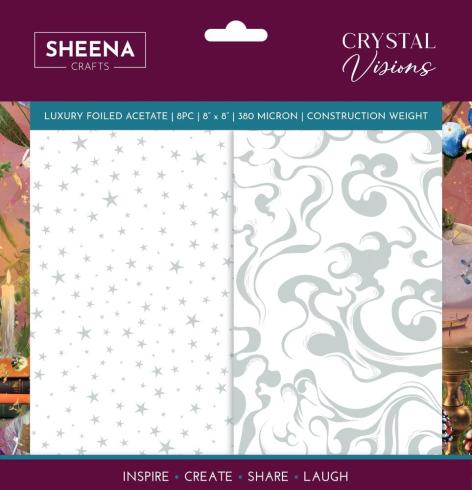 Crafters Companion "Crystal Visions" Luxury Foiled Acetate 8x8 Inch - 12 Bogen 