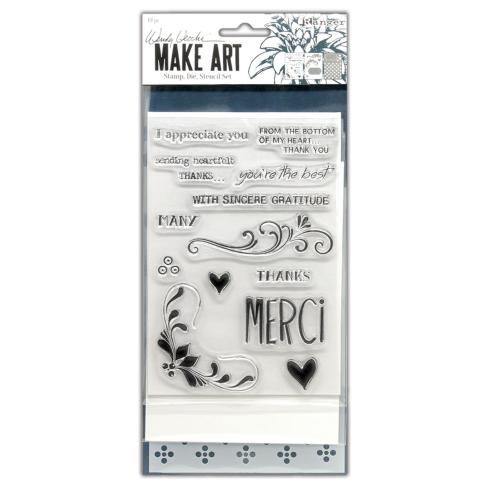 Ranger - Stempelset, Stanzschablone & Schablone "Merci & more" Make Art Stamp, Dies & Stencil