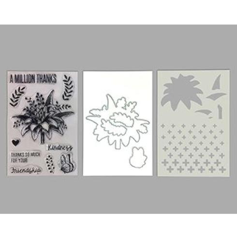 Ranger - Stempelset, Stanzschablone & Schablone "A million thanks" Make Art Stamp, Dies & Stencil