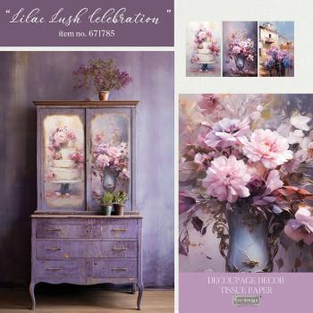 Re-Design with Prima - Decopatch Papier - Seidenpapier "Lilac Lush Celebration" Tissue Paper 19,5x30 Inch - 3 Bogen