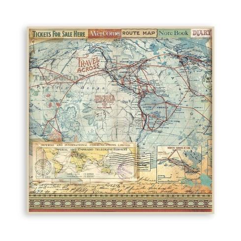 Stamperia - Designpapier "Art of Travelling" Maxi Paper Pack 12x12 Inch - 10 Bogen