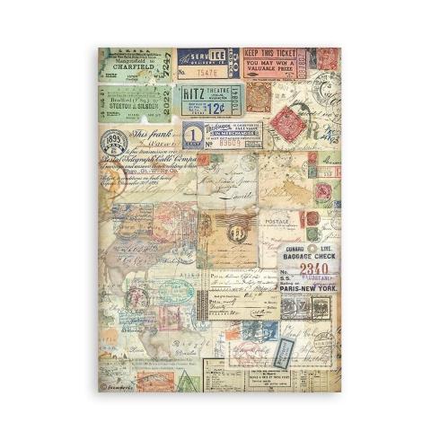 Stamperia - Washi Papier "Art of Travelling" Washi Pad 14,8x21cm - 8 Bogen