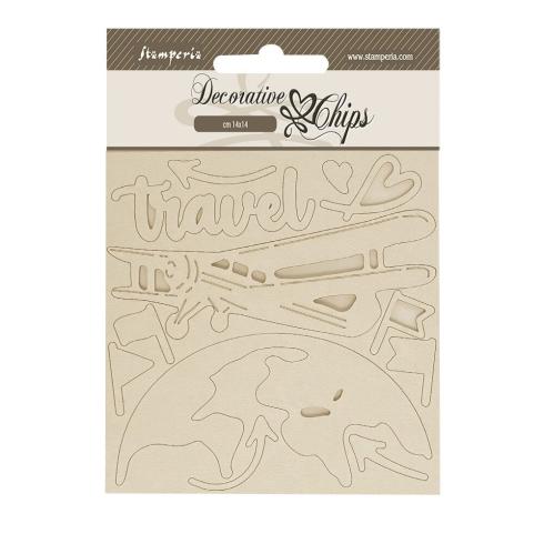 Stamperia - Holzteile 14x14 cm "Airplane" Decorative Chips