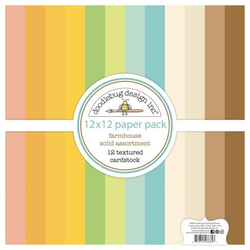 Doodlebug Design - Textured Cardstock "Farmhouse" Solid Paper Pack 12x12 Inch - 12 Bogen