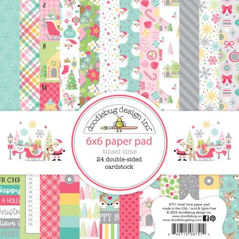 Doodlebug Design - Designpapier "Tinsel Time" Paper Pack 6x6 Inch - 24 Bogen