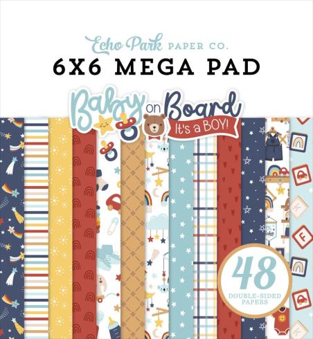 Echo Park - Designpapier "Baby On Board It's a Boy!" Cardmakers Mega Pad 6x6 Inch - 48 Bogen