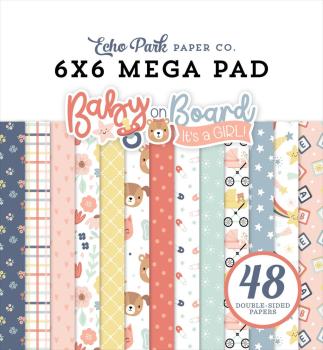 Echo Park - Designpapier "Baby On Board It's a Girl!" Cardmakers Mega Pad 6x6 Inch - 48 Bogen