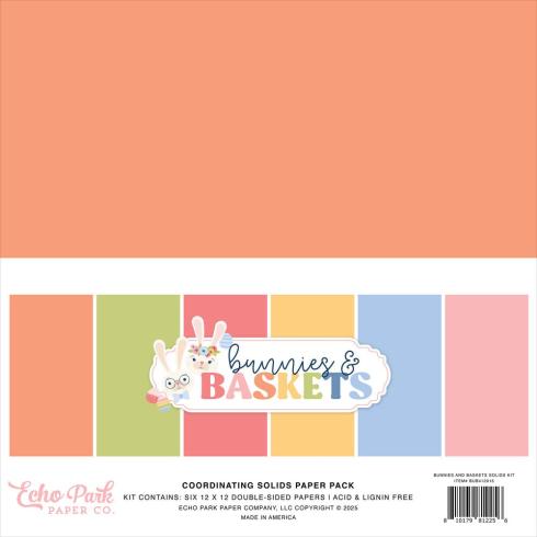 Echo Park - Cardstock "Bunnies And Baskets" Coordinating Solids Paper 12x12 Inch - 6 Bogen 