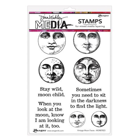 Ranger - Stempelset "Vintage Moon Faces" Dylusions Cling Stamp 