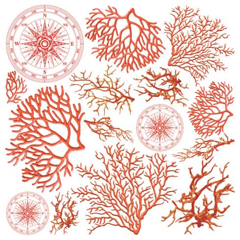 Ciao Bella - Pergamentpapier "Coral Reef" Vellum 6x6 Inch - 6 Bogen