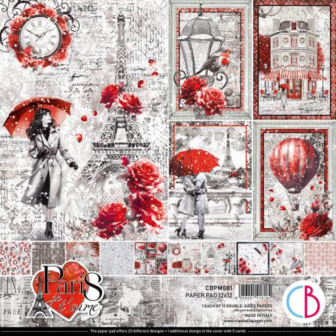 Ciao Bella - Designpapier "Paris Je t'aime" Paper Pack 12x12 Inch - 12 Bogen