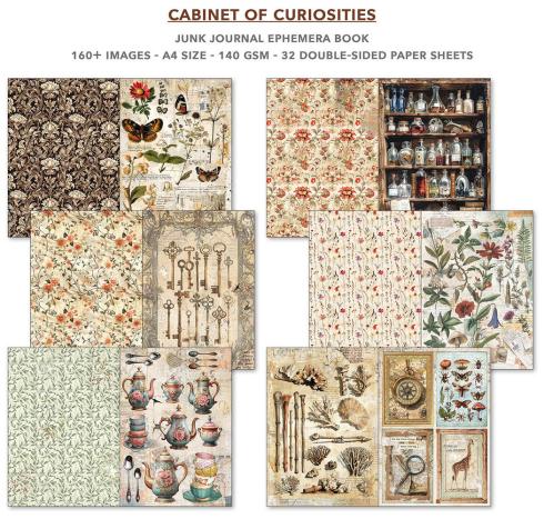 Ciao Bella - Designpapier & Stanzteile "Cabinet of Curiosities" Junk Journal Ephemera Book A4 - 32 Bogen