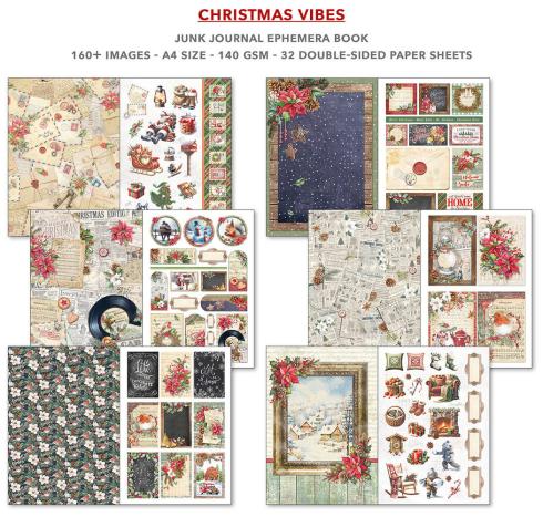 Ciao Bella - Designpapier & Stanzteile "Christmas Vibes" Junk Journal Ephemera Book A4 - 32 Bogen