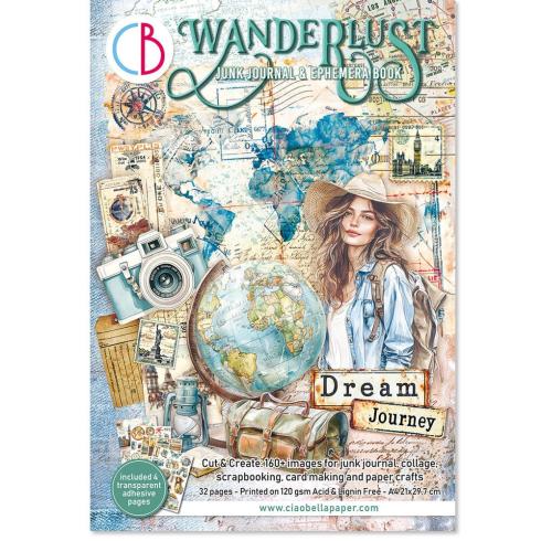 Ciao Bella - Designpapier & Stanzteile "Wanderlust" Junk Journal Ephemera Book A4 - 32 Bogen