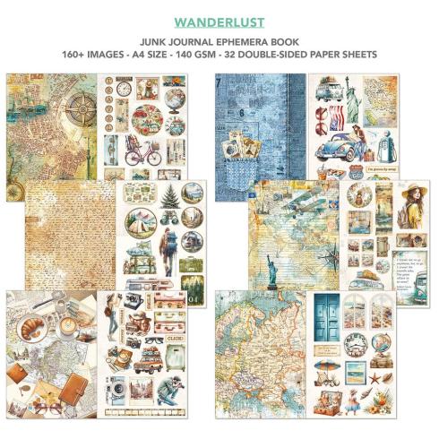 Ciao Bella - Designpapier & Stanzteile "Wanderlust" Junk Journal Ephemera Book A4 - 32 Bogen