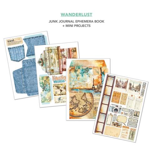 Ciao Bella - Designpapier & Stanzteile "Wanderlust" Junk Journal Ephemera Book A4 - 32 Bogen