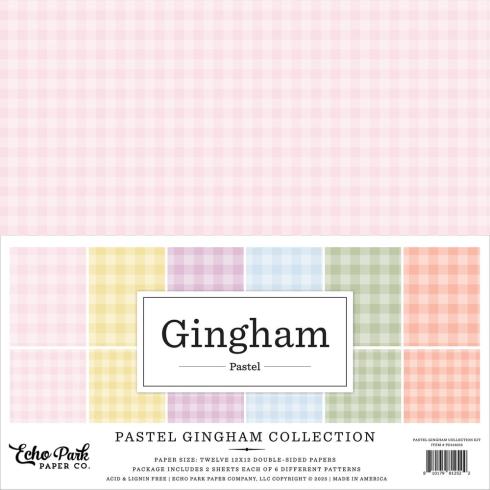 Echo Park - Designpapier "Pastel Gingham" Collection Kit 12x12 Inch - 12 Bogen