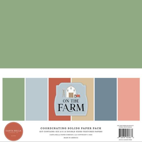 Carta Bella - Cardstock "On The Farm" Coordinating Solids Paper Pack 12x12 Inch - 6 Bogen