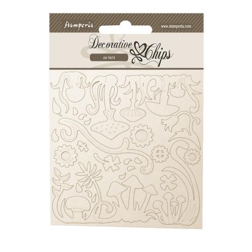 Stamperia - Holzteile 14x14 cm "Grass and Mushrooms" Decorative Chips