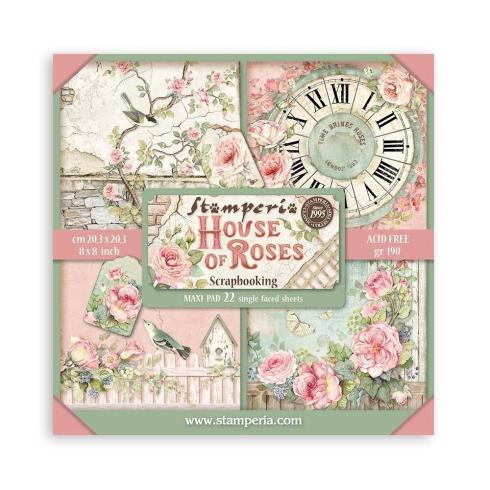 Stamperia - Designpapier "House of Roses" Maxi Paper Pack 8x8 Inch - 22 Bogen