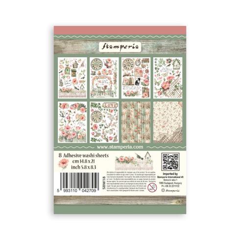 Stamperia - Washi Papier "House of Roses" Washi Pad 14,8x21cm - 8 Bogen