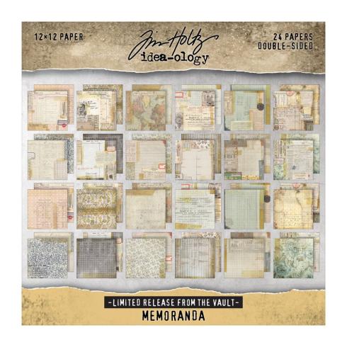 Tim Holtz - Idea Ology - Designpapier "Memoranda" Paper Pack 12x12 Inch - 24 Bogen 