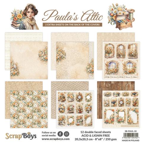 ScrapBoys - Designpapier "Paula's Attic" Paper Pack 8x8 Inch - 12 Bogen